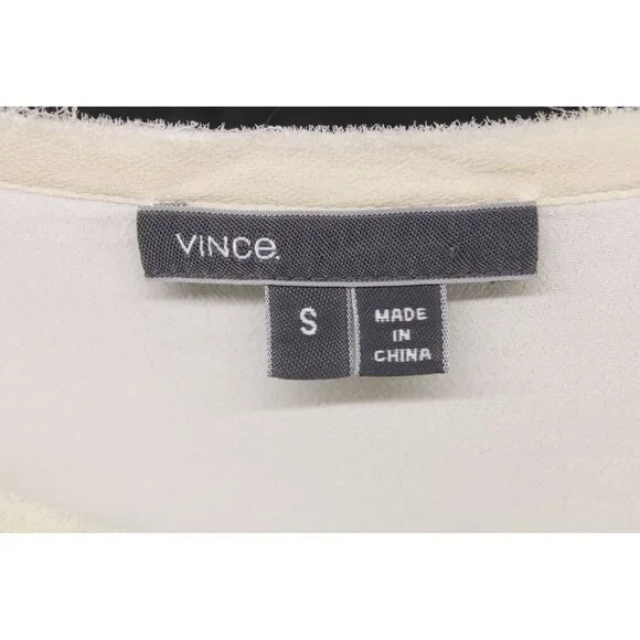 Vince Women's 100% Silk Short Sleeve Crewneck Overlay Blouse Beige Sz S - Picture 4 of 9